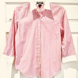 Lauren Ralph Lauren 100% Cotton Pink White Striped Button-Up Blouse S